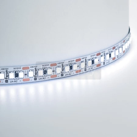 светодиодная лента smd 2835, 180led/m, 17w/m, 12v, ip20, standart plus, белый 6500к, feron