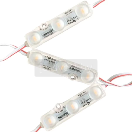 светодиодный модуль smd5730, 12v, 1.5w, 3led, 180lm, ip68, тёплый белый 3000к, lp