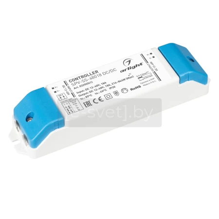 контроллер плавного включения spv-ss-48018 dc/dc (12-48v, 216-864w, 18a, ip20), arlight