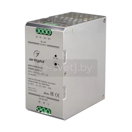 блок питания arv-drp240-pfc-48 (48v, 240w, 5a, ip20), arlight